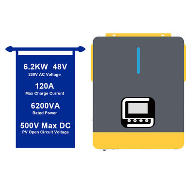 6200w 48vdc تشغيل / إيقاف الشبكة الهجينة الشمسية النقية محول موجات الصين مع بطارية حمض الرصاص