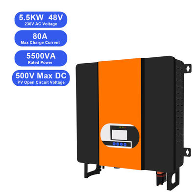 شاشة LCD 5.5KW 48V إلى 110V 220V MPPT شاحن شمسي عاكس هجين مع التيار المتردد 230VAC